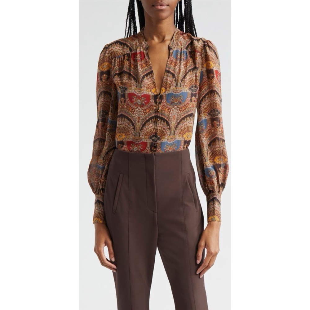 NWT-Veronica Beard Esmeralda Print Silk Top - Size 0 - MSRP - $350